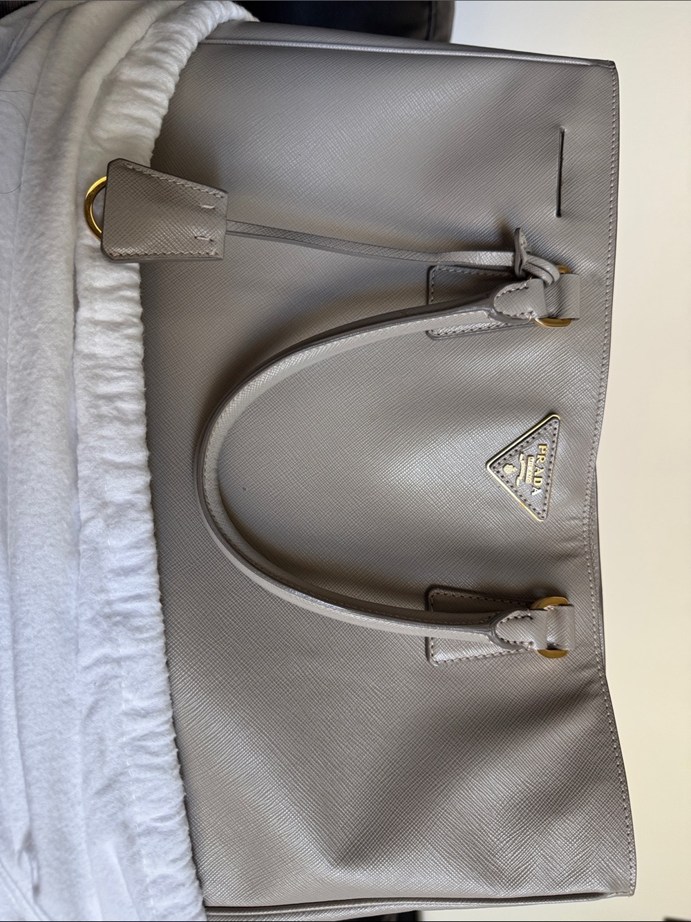 Prada Taupe Saffiano Leather Tote with Gold Hardware